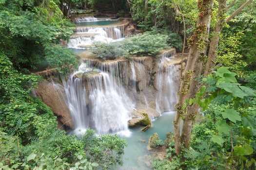 Beautiful Waterfall in Srinakarin Dam National Park , Kanchanaburi Province , Thailand