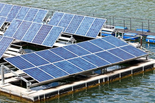 Solar panels  on the water.