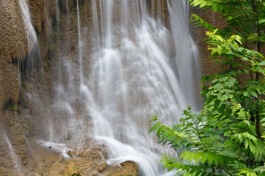 Beautiful Waterfall in Srinakarin Dam National Park , Kanchanaburi Province , Thailand