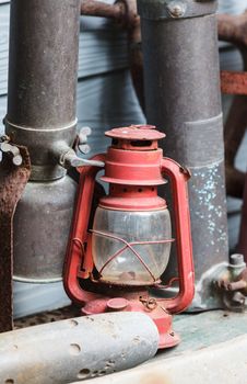 Old lamp, Hurricane lamp/storm lantern; very corroded vintage kerosene lamp;