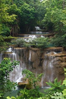 Beautiful Waterfall in Srinakarin Dam National Park , Kanchanaburi Province , Thailand