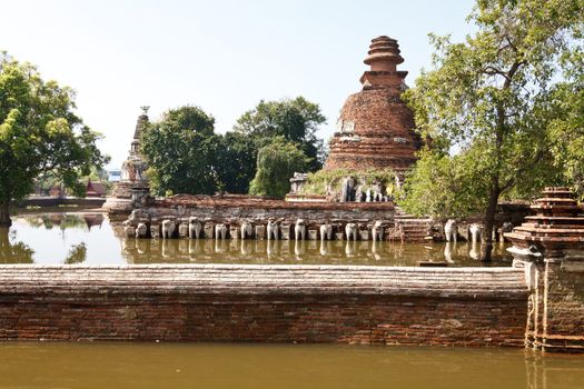 Floods Chaiwatthanaram Temple at Ayutthaya, Thailand.