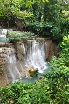 Beautiful Waterfall in Srinakarin Dam National Park , Kanchanaburi Province , Thailand