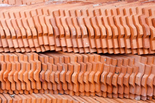 Pattern of the tile roof, which prepared for the Thai church being built.