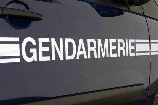 sign on a gendarmerie emergency vehicle, French police