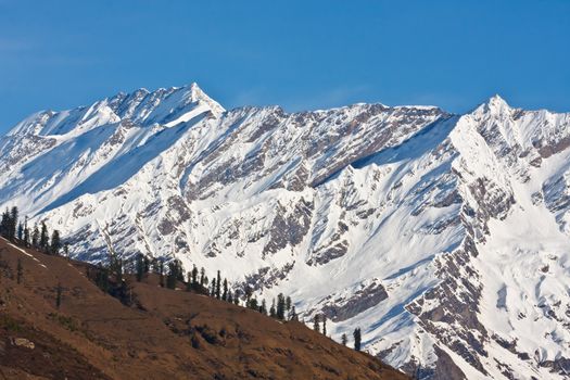 Beautiful peaks of Himalayas in Manali Valley, India.