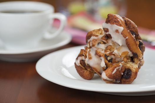 Closeup of a fresh backed cinnamon bun,