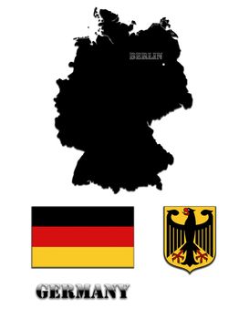 Coloured silhouette of the map and the herb of Germany