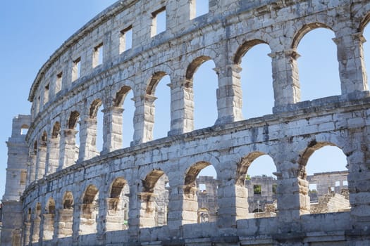 Pula Arena, historic Roman amphitheatre and famous landmark in Pula, Croatia.
