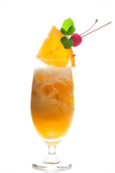 refreshing pineapple cocktail, isolated on white background
