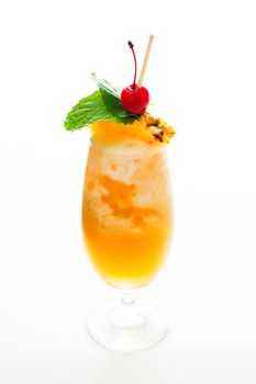 refreshing pineapple cocktail, isolated on white background