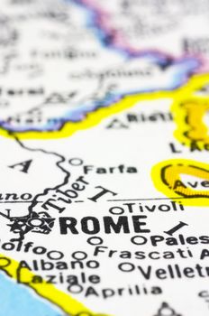 A close up of Rome on Map, city of Italy