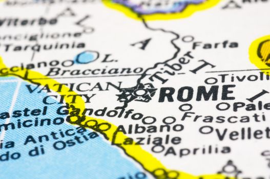 A close up of Rome on Map, city of Italy