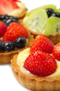 Fresh fruit tart on white background