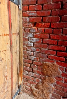 Old Red Brick Wall Backdrop and Door