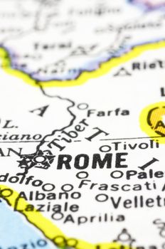 A close up of Rome on Map, city of Italy