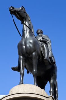 Statue of the Duke of Wellington which is situated outside the Bank of England in London.