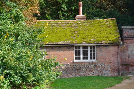 english brick cottage with moss