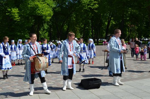 VILNIUS, LITHUANIA - MAY 19: representatives of ukrainian folk music, dance and sing on May 19, 2012 in Vilnius. Street Music Day.