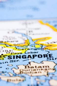 a close up shot of Singapore on map, asia.