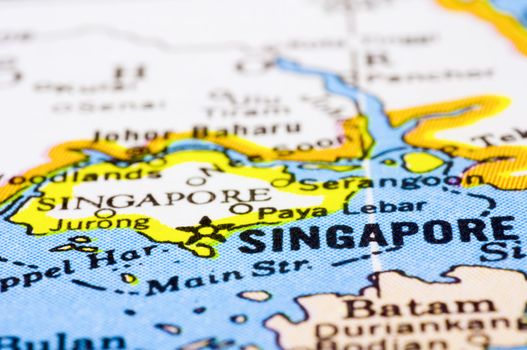 a close up shot of Singapore on map, asia.