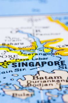 a close up shot of Singapore on map, asia.