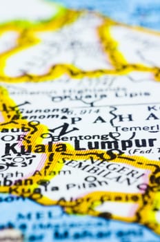 a close up shot of kuala lumpur on map, capital city of Malaysia