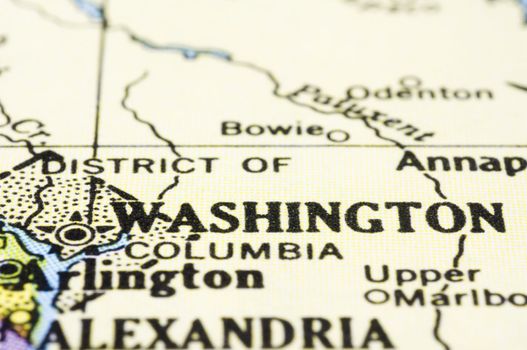 a close up of washington DC on map, united states.