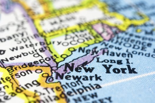 new york close up on map, shallow depth of field