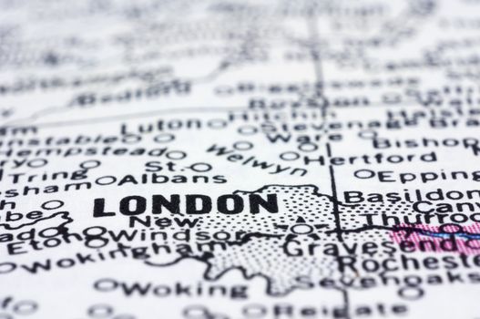 close up London on map.London is capital city of England and the United Kingdom.