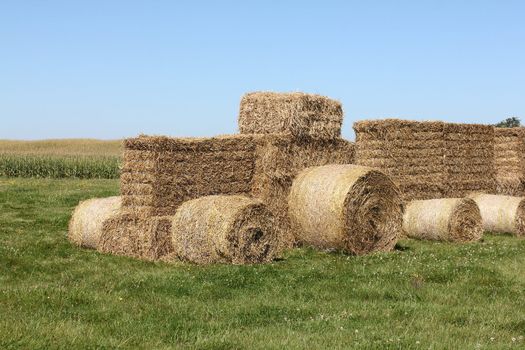 Tractor made of hay bales in a field