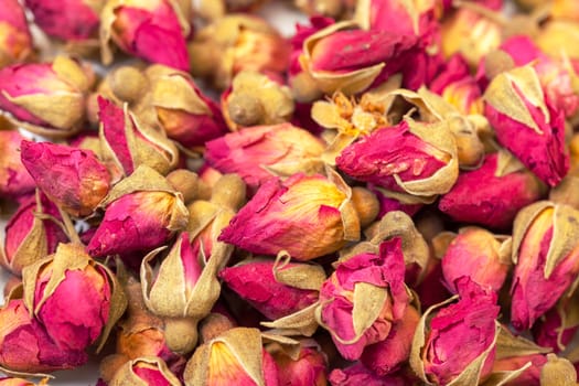 Background of Heap Dried Rosebuds, closeup