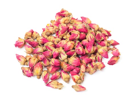 Heap Dried Rosebuds, on white background