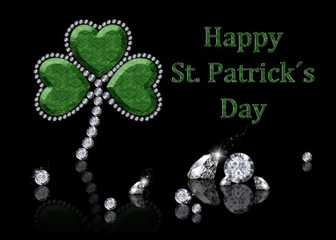 A brilliant shamrock illustration: a shamrock made of diamonds on a black background.