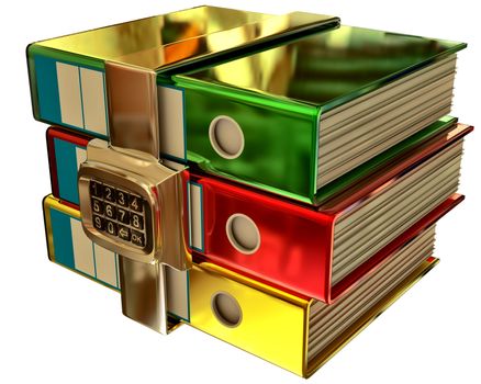 three colored folders with metallic electronic lock, stores important information