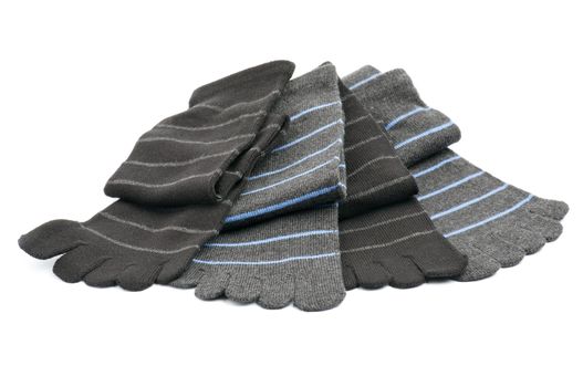 Two Pair of Striped Toe Socks isolated on white background