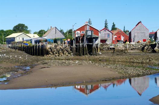 Fish Sheds at Seal Cove on the Bay of Fundy at low tide