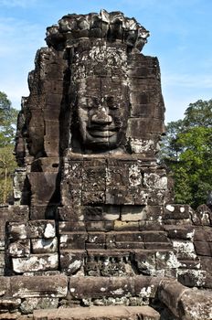 Faces of Bayon temple,Angkor Wat stone carvings of faces,Cambodia