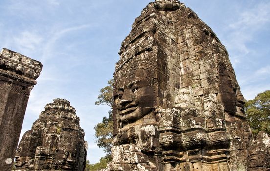 Faces of Bayon temple,Angkor Wat stone carvings of faces,Cambodia