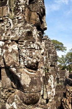Faces of Bayon temple,Angkor Wat stone carvings of faces,Cambodia