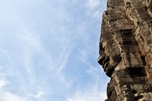 Faces of Bayon temple,Angkor Wat stone carvings of faces,Cambodia