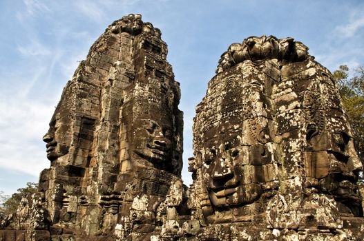 Faces of Bayon temple,Angkor Wat stone carvings of faces,Cambodia