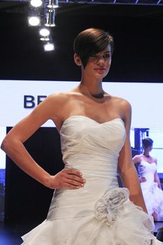 ZAGREB, CROATIA - OCTOBER 27: Fashion model wears wedding dress made by In Bety on 'Wedding days' show, October 27, 2012 in Zagreb, Croatia.