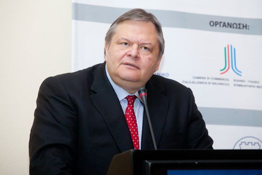 THESSALONIKI, GREECE - NOVEMBER 26: Evaggelos Venizelos, Greek Minister of Finance gives his speech at Money Show 2011 event on November 26, 2011 in Thessaloniki, Greece