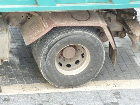 truck wheel of a lorry on the road