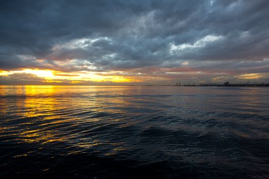 Beautiful sunset on the beach of Thessaloniki - Greece