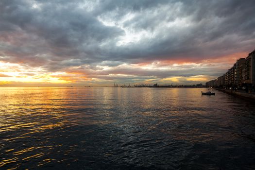 Beautiful sunset on the beach of Thessaloniki - Greece