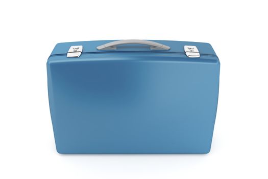 Blue plastic briefcase on white background