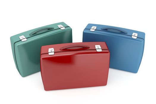 Three briefcases with different colors