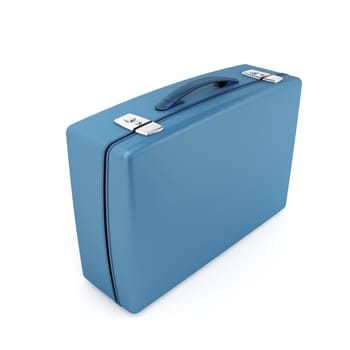 Blue suitcase on white background